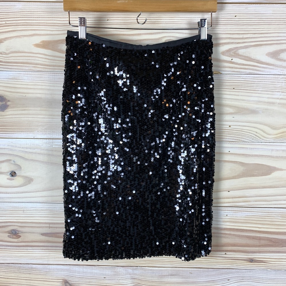 Calvin Klein Sequin Skirt Womens 2 Black Pencil Glitter Cocktail Glam Hoco Prom
